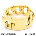 Bracciale cubano dorato da 30 mm in acciaio inossidabile con chiusura a fibbia rettangolare - Bracciale a Catena Cubana (KB190948-KJX) / Bracciale Oro