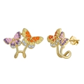 S925 sterling silver butterfly earrings with colorful zircons in gold-plated finish - Multicolor Butterfly Pave Ear Cuff Earrings / Gold Butterfly