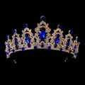 Luxurious bridal crown in KC gold finish with sparkling white and blue rhinestones - KC Gold + Blue Rhinestone