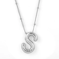 Chubby puffy balloon style letter S pendant necklace in silver finish for women - Silver - S