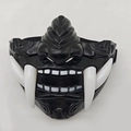Japans Oni-samurai halfmasker in mat zwart met witte hoektanden en verstelbare band - Prajna Masker (Zwart)