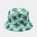 Women's summer bucket hat with light blue tropical flamingo and palm tree prints - Adjustable / Sky Blue Flamingo Botanical (11# Color)