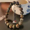 Pulsera minimalista de cuentas de labradorita con texturas grises naturales para hombres y mujeres - 8mm/Piedra Destello Azul