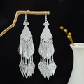 Vintage silver Bohemian tassel earrings with floral accents and multilayered design - Multi-layer Long Ethnic Tassel Style (E5928)