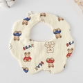 Cotton gauze petal bib for newborns with cute cartoon bear prints and soft texture - Gauze Flower Scarf - Red And Blue Bear