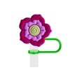 Purple and pink flower silicone straw cover cap compatible with Stanley tumblers - Style 5