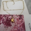 Gold layered necklace with letter K pendant and trendy paperclip chain links - Letter K (20240329（3-6-10）)