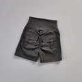 High-waisted scrunch butt yoga shorts in dark olive green with buttoned back pockets - S / Dark Gray