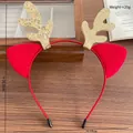 Christmas reindeer headband with glitter gold antlers and red ears for girls - Red Gold Reindeer Antlers