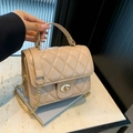 Elegant beige quilted crossbody bag with diamond pattern and gold chain strap - Khaki