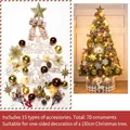 70-piece Christmas tree ornament set with gold and brown balls, stars, and bows - 1.5m Accessory Kit / Snowflake Deer Gold Coffee