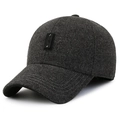 Dunkelgraue Woll-Baseballkappe mit dickem Futter und markiertem Lederpatch-Dekor - Verstellbar / Grau