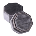 Octagon velvet jewelry box in dark grey with three slots for ring storage and display - Dark Gray; Three Rings Box