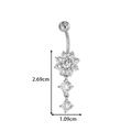 Piercing nombril en acier inoxydable avec fleur en zircone et pendentif à pampilles - Style de Gland de Fleur (2609-1#) / Argent