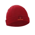 Red baby knitted beanie featuring a bear embroidery and folded brim on white background - Red Bear - Single Hat