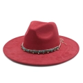 Dark red faux suede fedora hat with wide brim and ethnic beaded turquoise band - Wine Red Suede