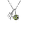Collana in acciaio inox argento con segno Vergine e ciondolo con gemma verde - Agosto Verde Chiaro Vergine - Color Acciaio