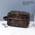 Vintage brown PU leather toiletry bag for men, large capacity wash bag, 24x12x16cm - Dark Brown Large