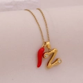 Gold stainless steel necklace featuring a red pepper charm and a zircon Z initial pendant - Letter Z(Z)