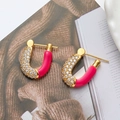 U-shaped gold earrings with red and white enamel accents and sparkling cubic zirconia - Rose Red