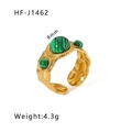 Retro adjustable ring with 18k gold plating and green malachite texture beads - Three Malachite Textured Spherical Style (HF-J1462)