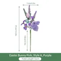 Artificial purple Easter egg branch with flocked bunny and lavender floral picks - Easter Bunny Pick Style A Purple A12907