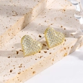 Macro shot of 18k gold plated heart earrings with pavé set crystals on a stone - Gold Flat Heart Style (ZYN-DME611G)
