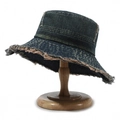Sombrero de pescador vaquero azul oscuro desgastado con bordes deshilachados - Talla única / Azul oscuro