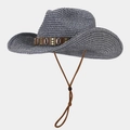 Navy blue western straw cowboy hat with a wide brim and decorative shell band details - M (56-58cm) / Dark Blue