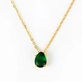Élégant collier plaqué or 18 carats avec pendentif en zircone vert émeraude en poire - Doré