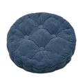 Close-up of thick navy blue corduroy round seat cushion with quilted button design - Denim Blue (Round)