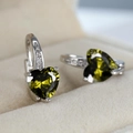 Elegant heart-cut emerald green gemstone earrings with white zircon in silver finish - Platinum Plated Olive Green Zircon