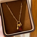 Collana placcata oro 18k con ciondolo a doppia zucca in agata rossa in scatola regalo lusso - Collana - Oro (Placcato Oro)