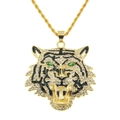 Hip hop tiger head pendant necklace with green rhinestone eyes and gold twisted chain - Gold (Green Eyes Tiger Head)