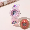 Orologio unicorno rosa per bambini con luce LED e cinturino in silicone 3D - Rosa