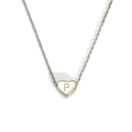 Minimalist silver heart pendant necklace with engraved letter P on white background - Letter P Heart Style (S143S-001-P)