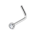 G23 titanium L-shaped nose stud with clear 5A cubic zirconia inlay in silver finish - 0.8*7*2mm / L-Shape Titanium Color