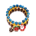 Dreiteiliges Weihnachts-Perlenarmband-Set mit Weihnachtsmann- und Rentier-Emaille-Anhängern - 3er-Set Blau Gelb Braun Weihnachtsmann Geschenkbox Rentier