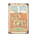 Vintage metal sign featuring a retro beach camper and Ride Into The Sunset typography - 11540(06) / 20*30cm