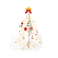 Mini wooden white Christmas tree tabletop ornament with colorful bells and snowman pendants - White