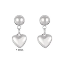 Boucles d'oreilles cœur argenté poli avec clou sphère 11mm en acier titane élégant - Boucles d'Oreilles Argentées (KE109498-Z)
