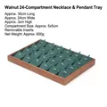 Walnut wood jewelry tray with 24 green velvet slots for rings and necklaces display - Walnut 24-Grid Necklace Tray Dark Green