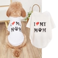 Detail of breathable mesh pet T-shirt featuring 'I LOVE MY MOM' print and paw logo - XS / White I Love Mom