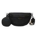 Borsa pettorale in pelle nera con goffratura floreale e tracolla a scacchi - Nero