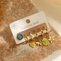 Five-piece set of gold stainless steel hoop earrings with colorful enamel charms on rock - Evil Eye Animal Enamel Style (44015)