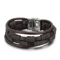 Mehrlagiges geflochtenes Herrenarmband aus braunem Leder mit silbernem Edelstahlverschluss - Braun / 22cm