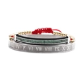 Set di 3 bracciali in acciaio inossidabile con numeri romani, zircone verde e cordino rosso - Set da 3 pezzi / Set Zircone Verde Argento