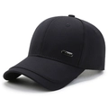 Classic deep black baseball cap with a six-panel structure and silver metal plate - Navy Blue with Blue Trim
