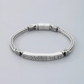 Silver stainless steel Franco chain bracelet with Greek key pattern and dragon scale link - Silver (KB184801-KJX)