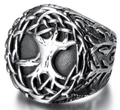 Close-up of vintage Viking Tree of Life ring with intricate woven edges and silver finish - Vintage Tree Of Life Antique Silver (23507)